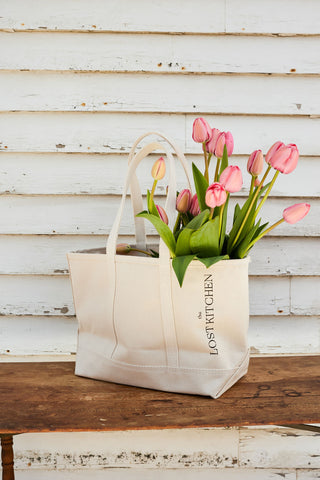 'The Lost Kitchen' handcrafted stenciled canvas tote
