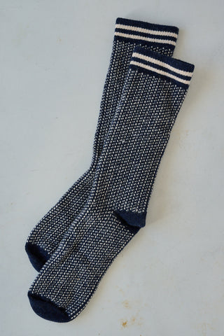Men's Nordic Birdseye Wool Cashmere Crew Socks in Navy
