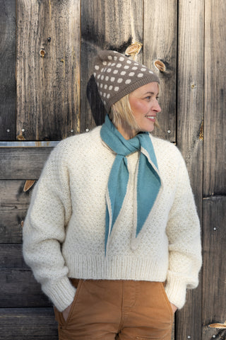 Austen Spindle-Shaped Knitted Cashmere Scarf in Robin's Egg Blue