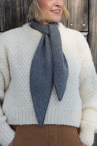Cashmere Rib Neck Scarf in Grey Sailor Stripe