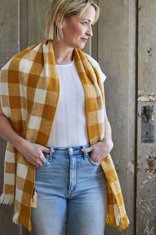 Daffodil Yellow Gingham Cashmere Scarf