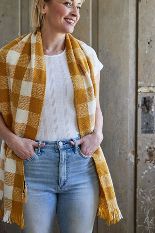 Daffodil Yellow Gingham Cashmere Scarf