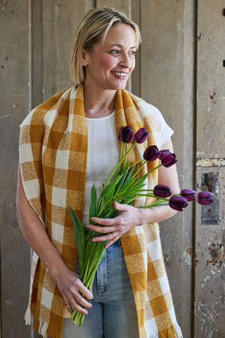 Daffodil Yellow Gingham Cashmere Scarf