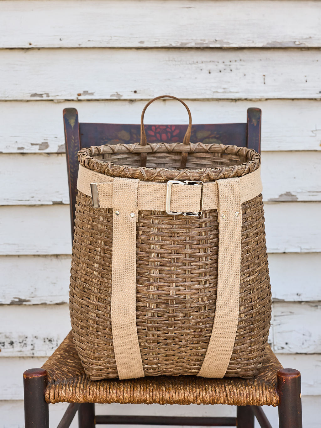 diy basketry gathering backpack leather straps Handmade Backpack Basket