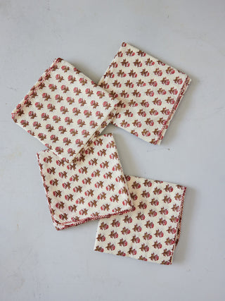 'Petite Fleur' Block Print Napkins, set of 4