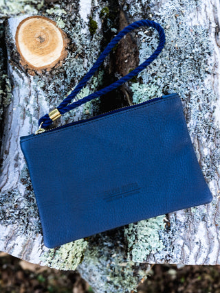 Leather Rope Wristlet in navy
