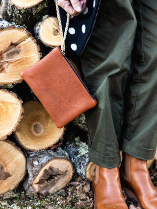 Leather Wristlet - in mahogany