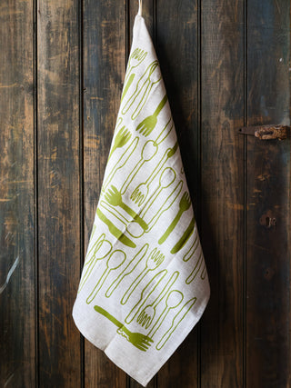 'Spoons' Linen Tea Towel - in 2 colors