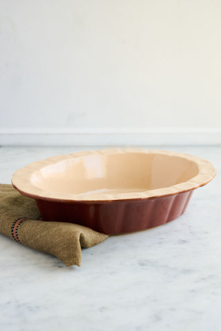 Vintage French Stoneware Oval Pie Dish