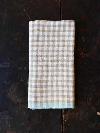 Linen Gingham Napkin with Aqua Trim