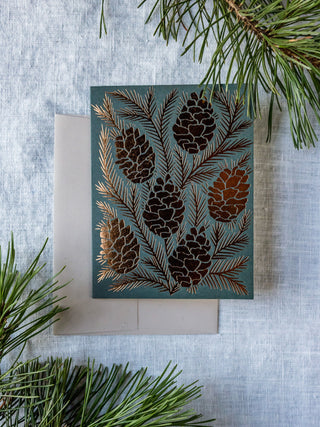 'Copper Pinecones' Card - set of 6