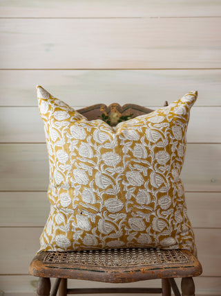 'Golden Petals' Linen Throw Pillow